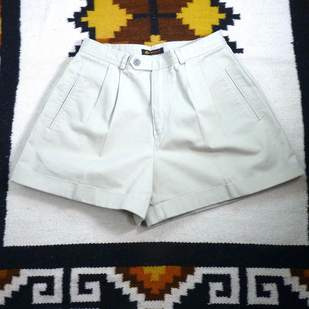 Vintage Liz Sport Khaki High Rise Pleated Shorts Women's 12 Petite